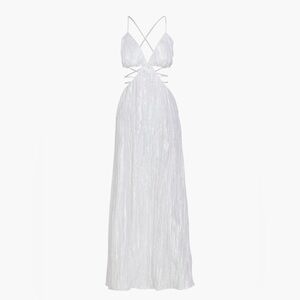 Elegant White Crinkle Taffeta Cut Out Dress